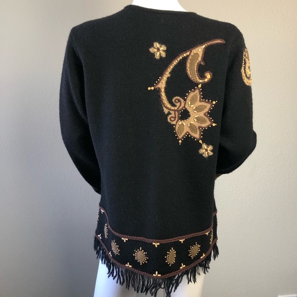 100% Wool Sweater w/ Fringe Small Susan Bristol - Picture 5 of 8
